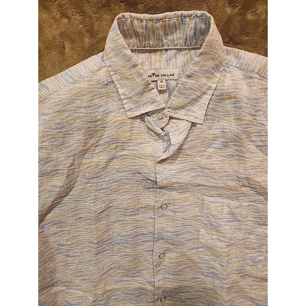 Peter Millar Men's Saltwater 100% Linen Sport Shirt Sz M Short Sleeve Button Up